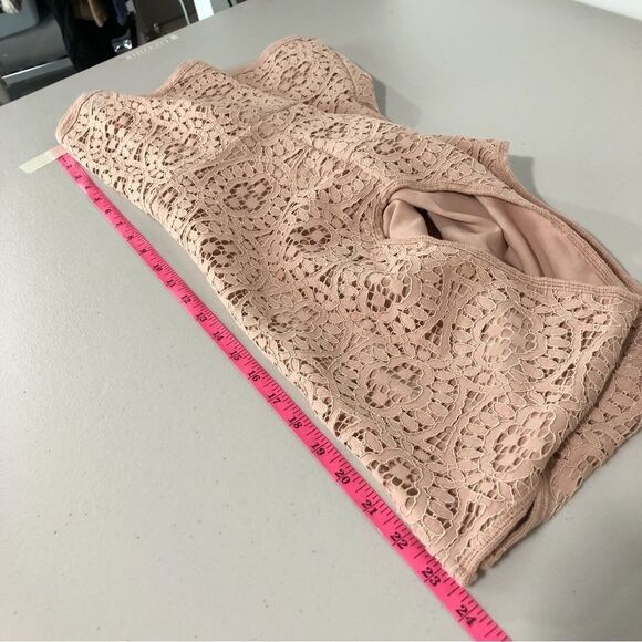 Ann Taylor Lace Peplum Top Womens Medium Pink Cap Sleeve Zip Back Slit Back - Picture 10 of 13